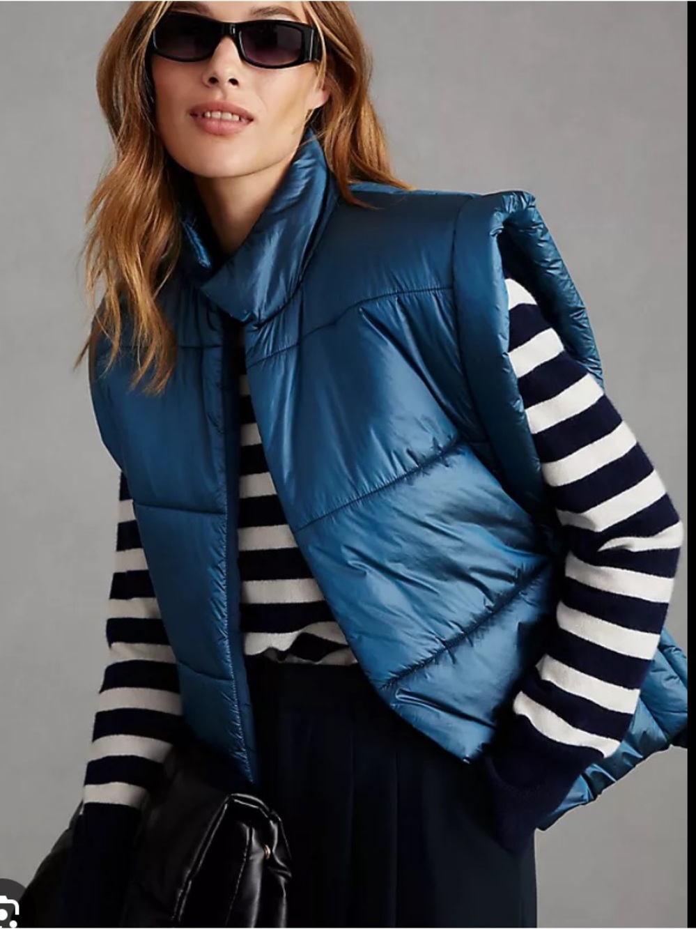 2/15$ 🤪 Pilcro Anthropologie Navy Puffer Vest side bow ties